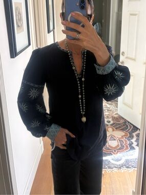 Emporio Sirenuse Positano Hand Embroidered Celestial Sun Balloon Sleeve Top 40